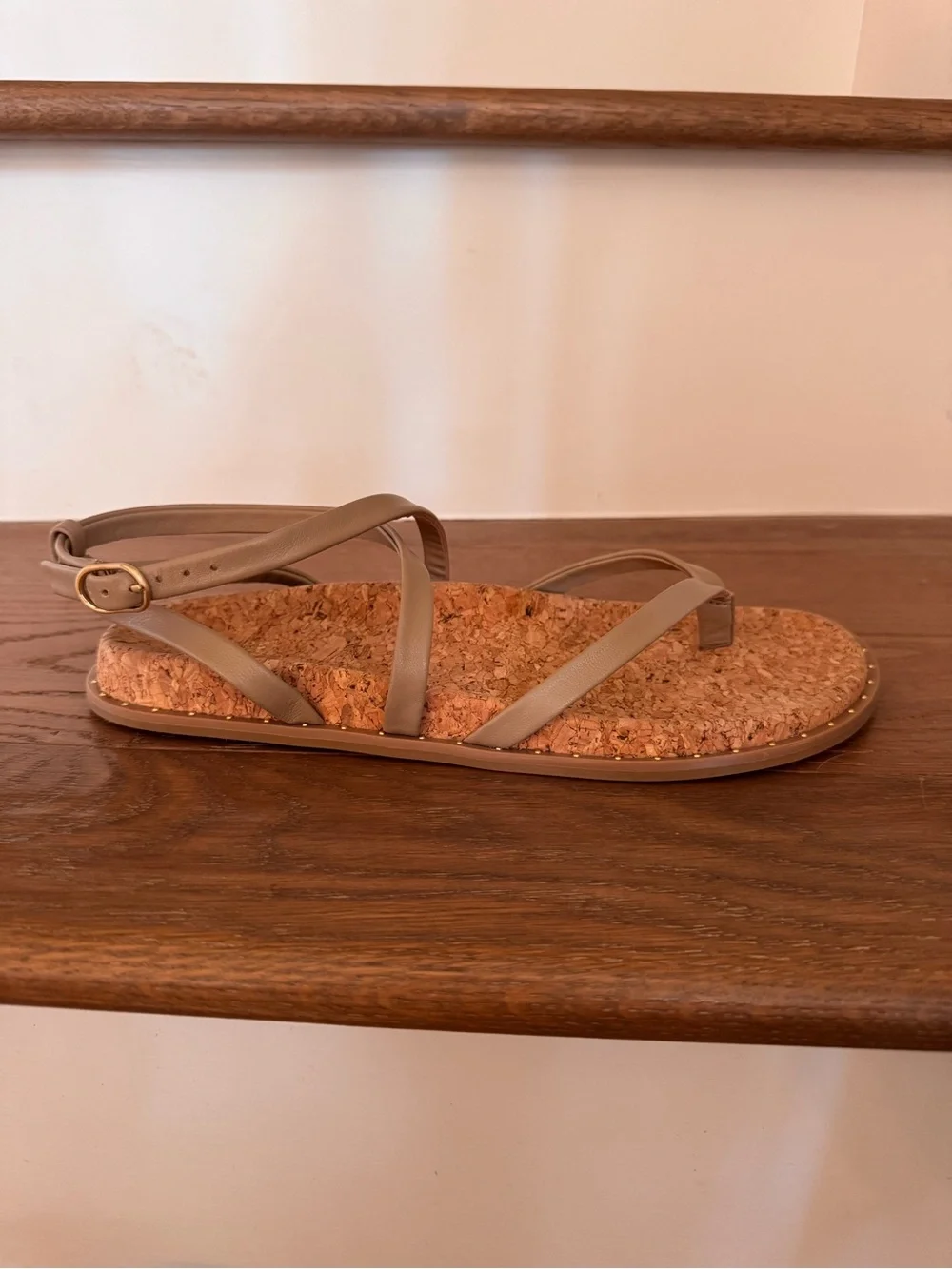 Paige Zana Ankle Strap Leather Sandal Size 7 in Color Sand